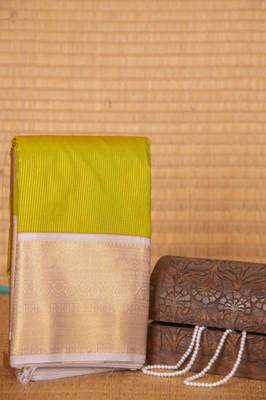 Green and grey soft silk saree with blouse 2