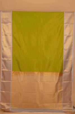 Green and grey soft silk saree with blouse 3