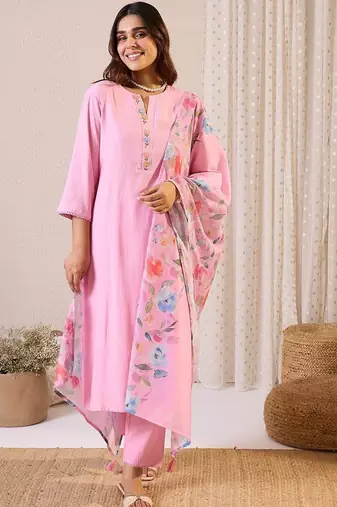 Women Floral Embroidered Kurta with Trousers & Dupatta