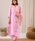 Women Floral Embroidered Kurta with Trousers & Dupatta