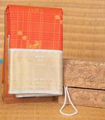 Tangerine orange and grey zari kattam semi silk saree with blouse