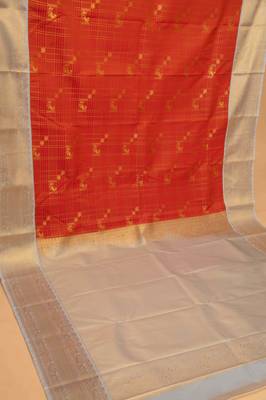 Tangerine orange and grey zari kattam semi silk saree with blouse 2