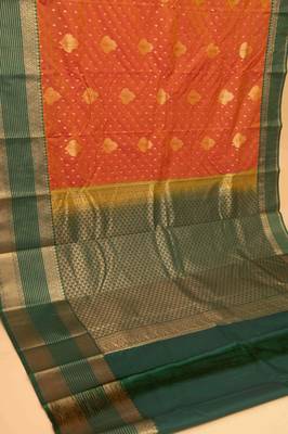 Golden orange and dark green semi silk saree with blouse 2