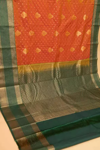 Golden orange and dark green semi silk saree with blouse