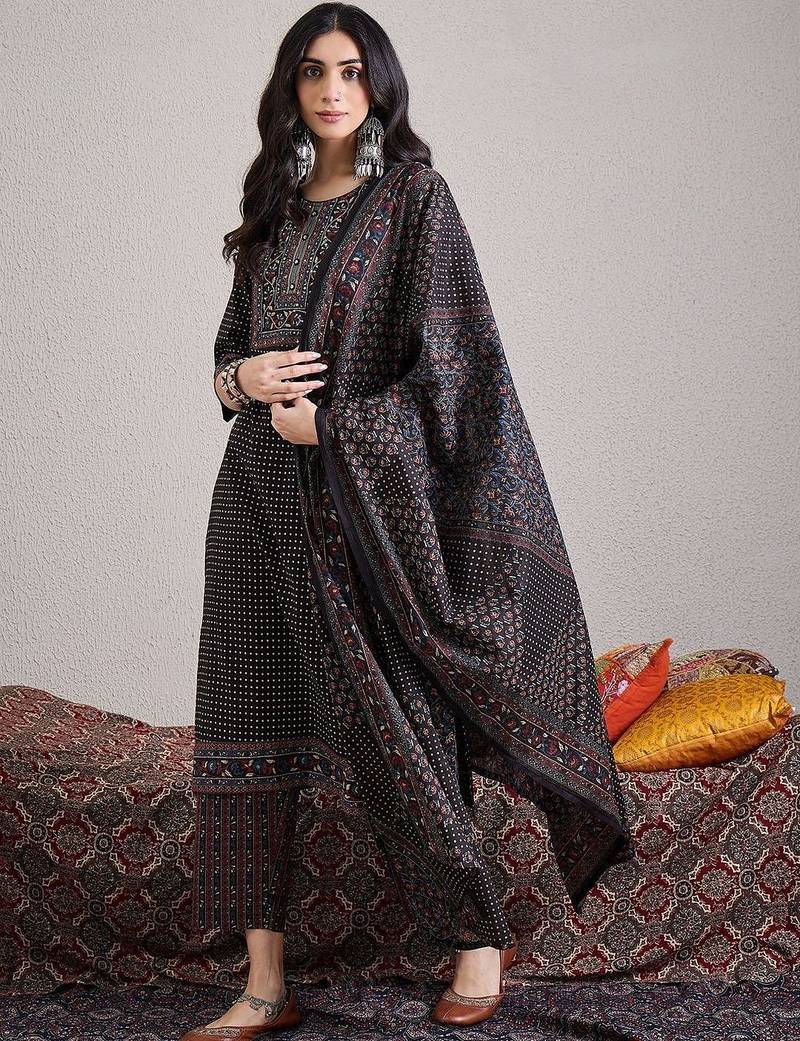 Women Ethnic Motifs Printed Regular Pure Cotton Kurta with Trousers & With Dupatta