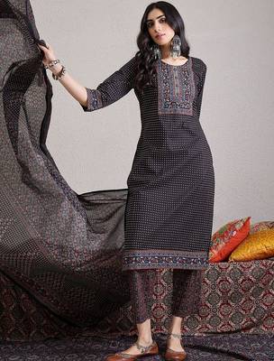 Women Ethnic Motifs Printed Regular Pure Cotton Kurta with Trousers & With Dupatta 5