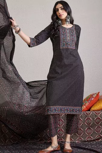 Women Ethnic Motifs Printed Regular Pure Cotton Kurta with Trousers & With Dupatta