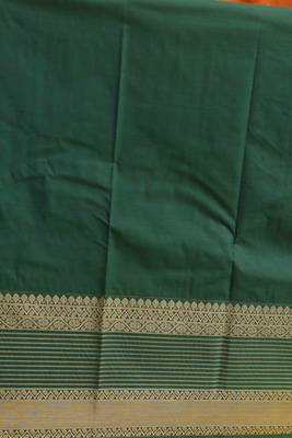 Golden orange and dark green semi silk saree with blouse 3