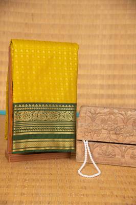 Lime green and deep green aayiram butta semi silk saree with blouse 1