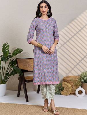 Women Floral Printed V-Neck Pure Cotton Kurta with Trousers & Dupatta 5