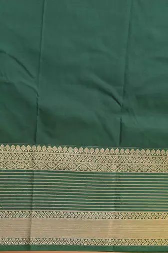 Tomato red and green semi silk saree with blouse