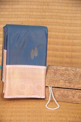 Peacock blue vairaoosi semi silk saree with blouse 1