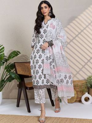 Women Floral Printed Cotton Kurta with Trousers & Dupatta 3