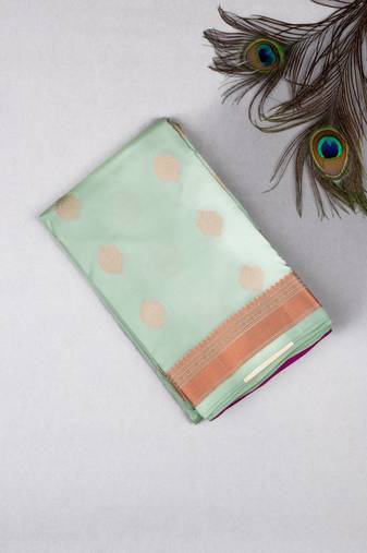 Pastel green and violet touch silk saree with blouse