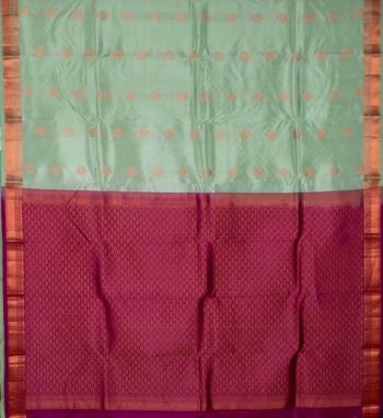 Pastel green and violet touch silk saree with blouse 2