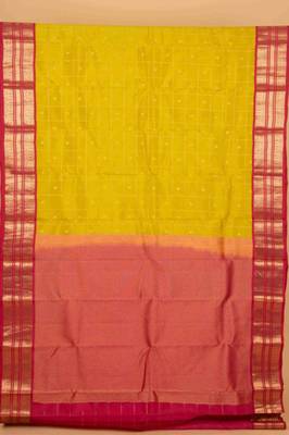 Leaf green and pink checked touch silk saree with blouse 3