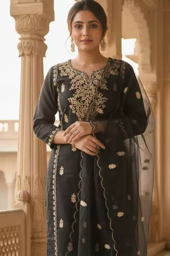 Women Ethnic Motifs Embroidered Kurta with Trousers & Dupatta