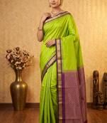 Lime green and purple touch silk saree with blouse
