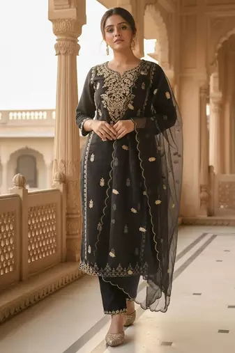 Women Ethnic Motifs Embroidered Kurta with Trousers & Dupatta