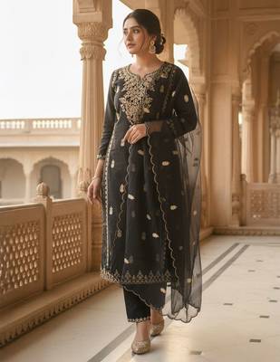 Women Ethnic Motifs Embroidered Kurta with Trousers & Dupatta 1
