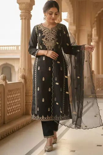 Women Ethnic Motifs Embroidered Kurta with Trousers & Dupatta