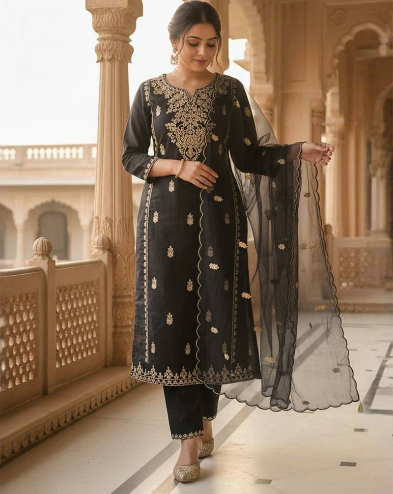 Women Ethnic Motifs Embroidered Kurta with Trousers & Dupatta
