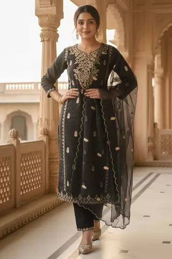 Women Ethnic Motifs Embroidered Kurta with Trousers & Dupatta