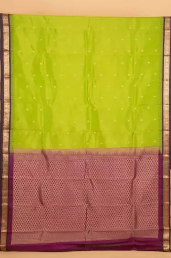 Lime green and purple touch silk saree with blouse