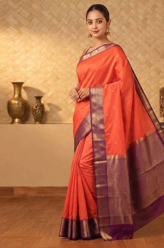 Orange and purple touch silk saree with blouse