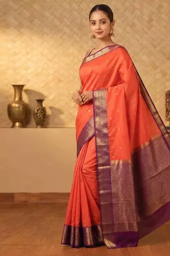 Orange and purple touch silk saree with blouse