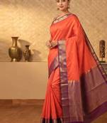 Orange and purple touch silk saree with blouse