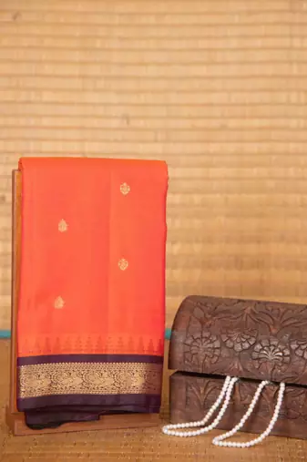 Orange and purple touch silk saree with blouse