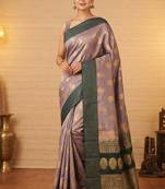 Grey and green varusaipet soft silk saree with blouse