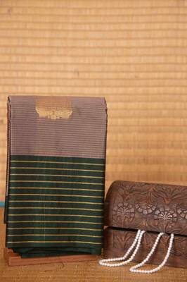Grey and green varusaipet soft silk saree with blouse 2