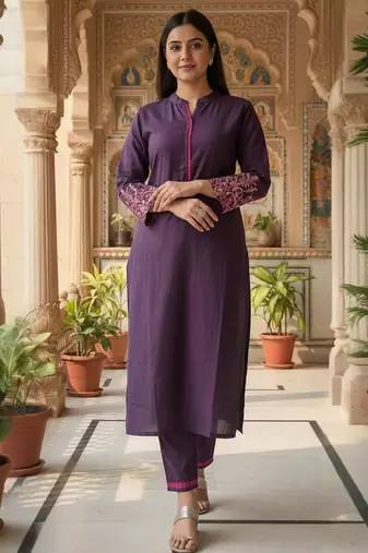 Women Ethnic Motifs Embroidered Thread Work Kurta with Trousers