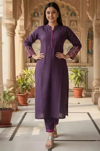 Women Ethnic Motifs Embroidered Thread Work Kurta with Trousers