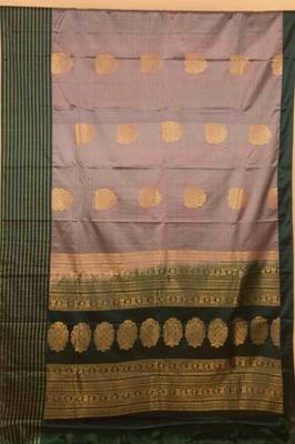 Grey and green varusaipet soft silk saree with blouse 3