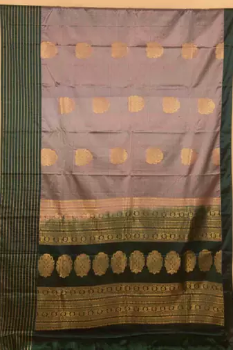 Grey and green varusaipet soft silk saree with blouse