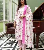 Floral Printed  Cotton Straight Kurta With Trousers & Dupatta