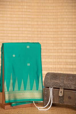 Jungle green temple border semi silk saree with blouse 1