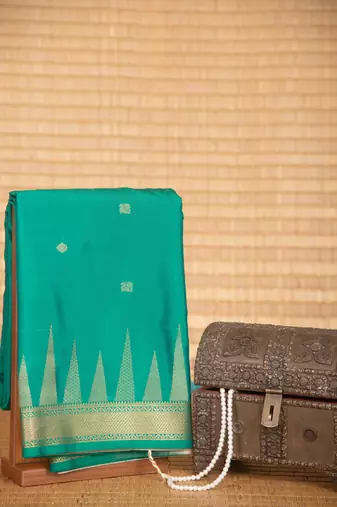 Jungle green temple border semi silk saree with blouse