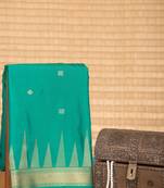 Jungle green temple border semi silk saree with blouse