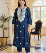 Floral Embroidered Thread Work Straight Kurta With Trousers