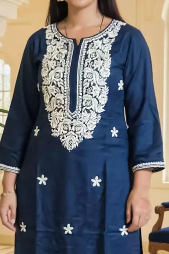 Floral Embroidered Thread Work Straight Kurta With Trousers
