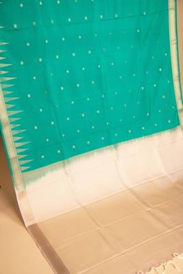 Jungle green temple border semi silk saree with blouse 2
