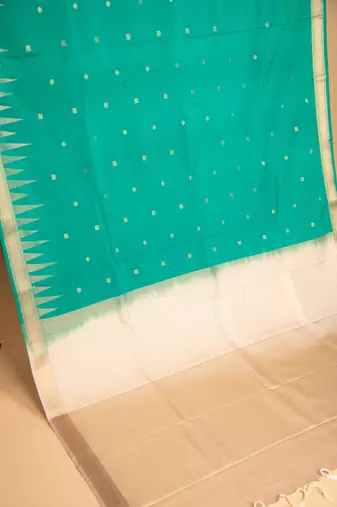 Jungle green temple border semi silk saree with blouse