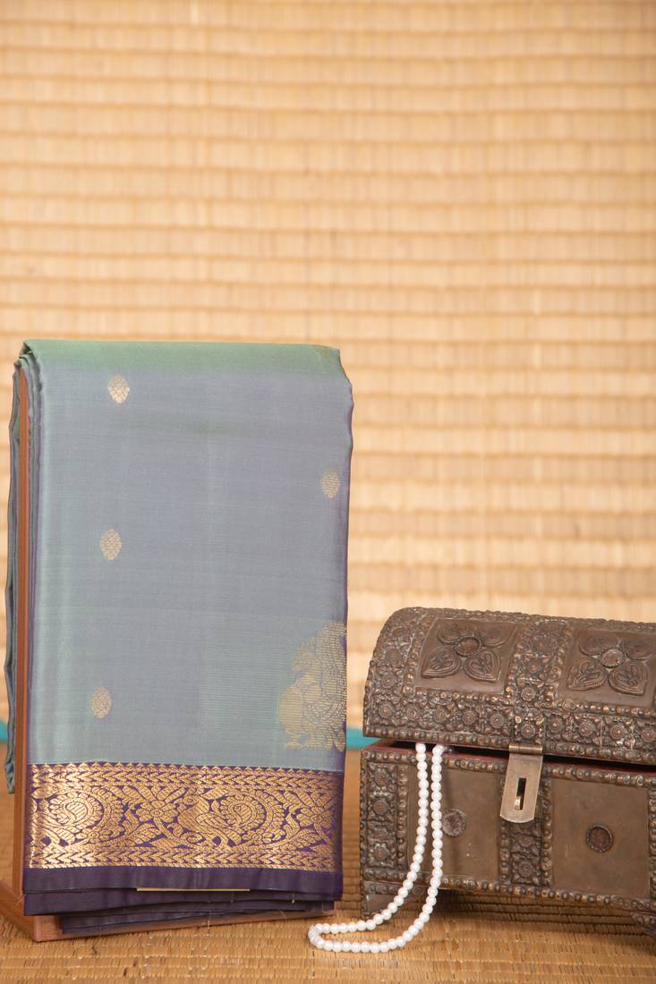 Columbia blue and purple touch silk saree with blouse