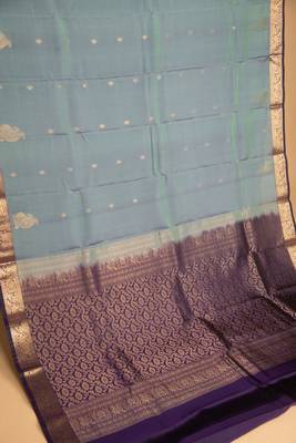 Columbia blue and purple touch silk saree with blouse 2