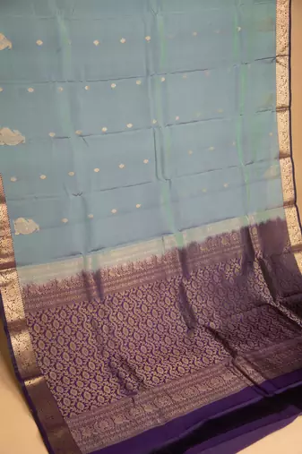 Columbia blue and purple touch silk saree with blouse