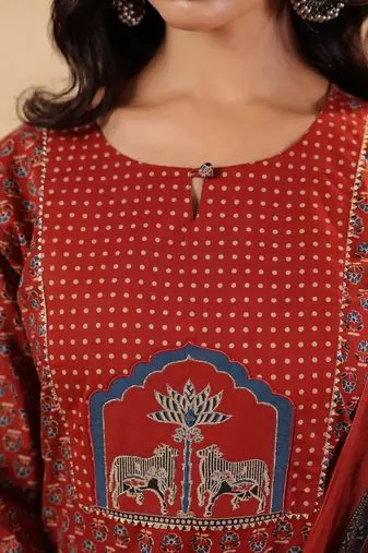 Women Ethnic Motifs Printed Cotton Kurta with Trousers & Dupatta